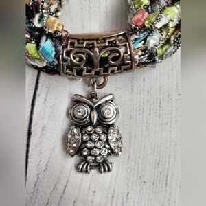 Unique Scarf Necklace with Crystal Embelished Owl Pendant